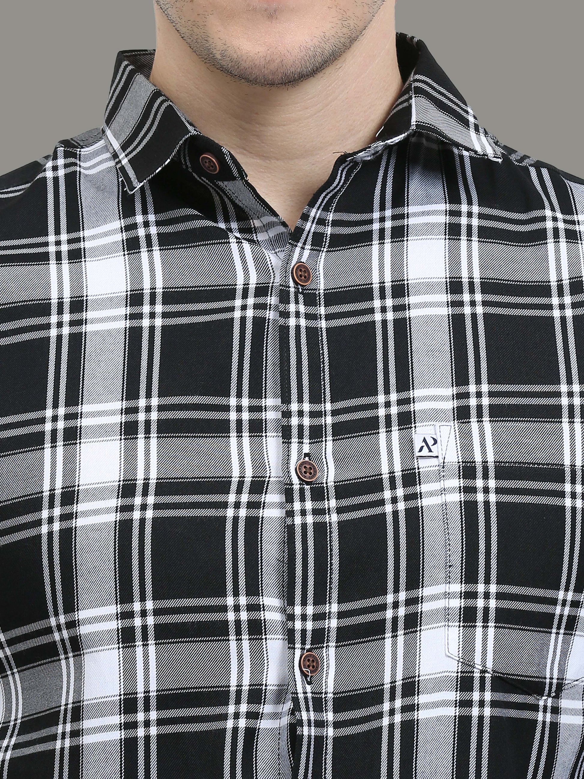 Cotton Blend Tiger White Check Shirt For Men