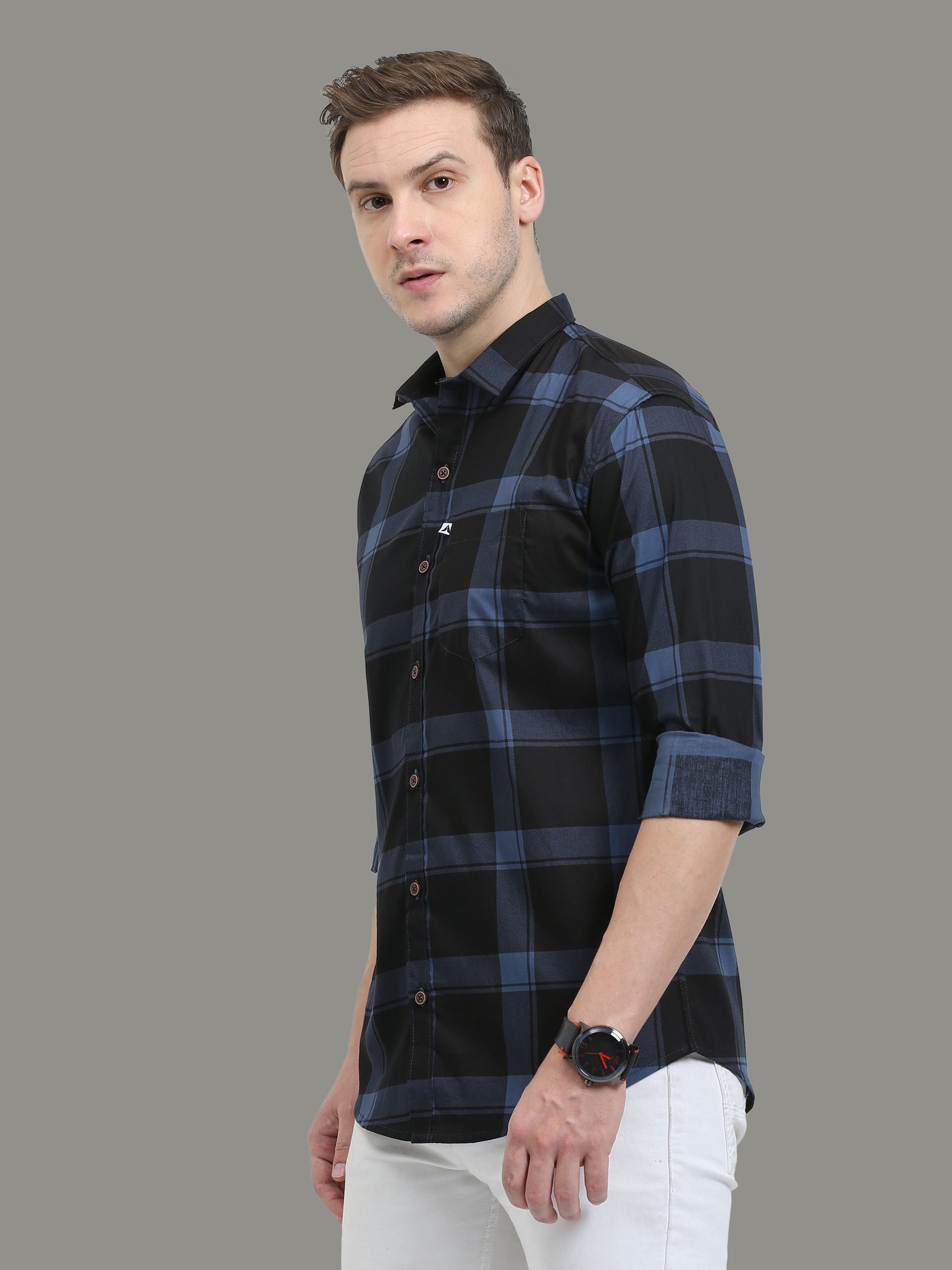 Cotton Regular Plaid Blue Check Shirt  Fit for Men