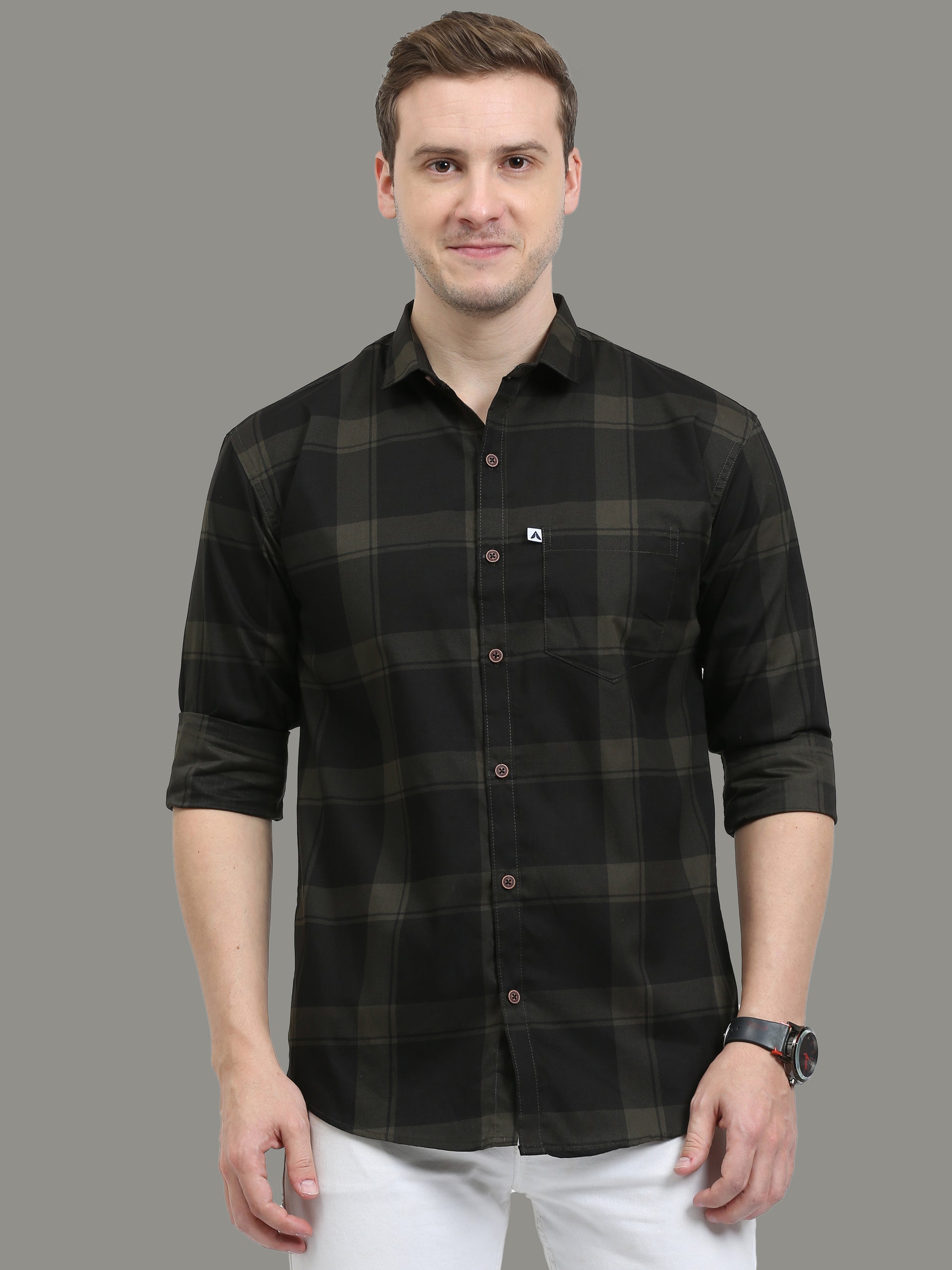 Cotton Green Plaid Shirt for Men  Regular Fit