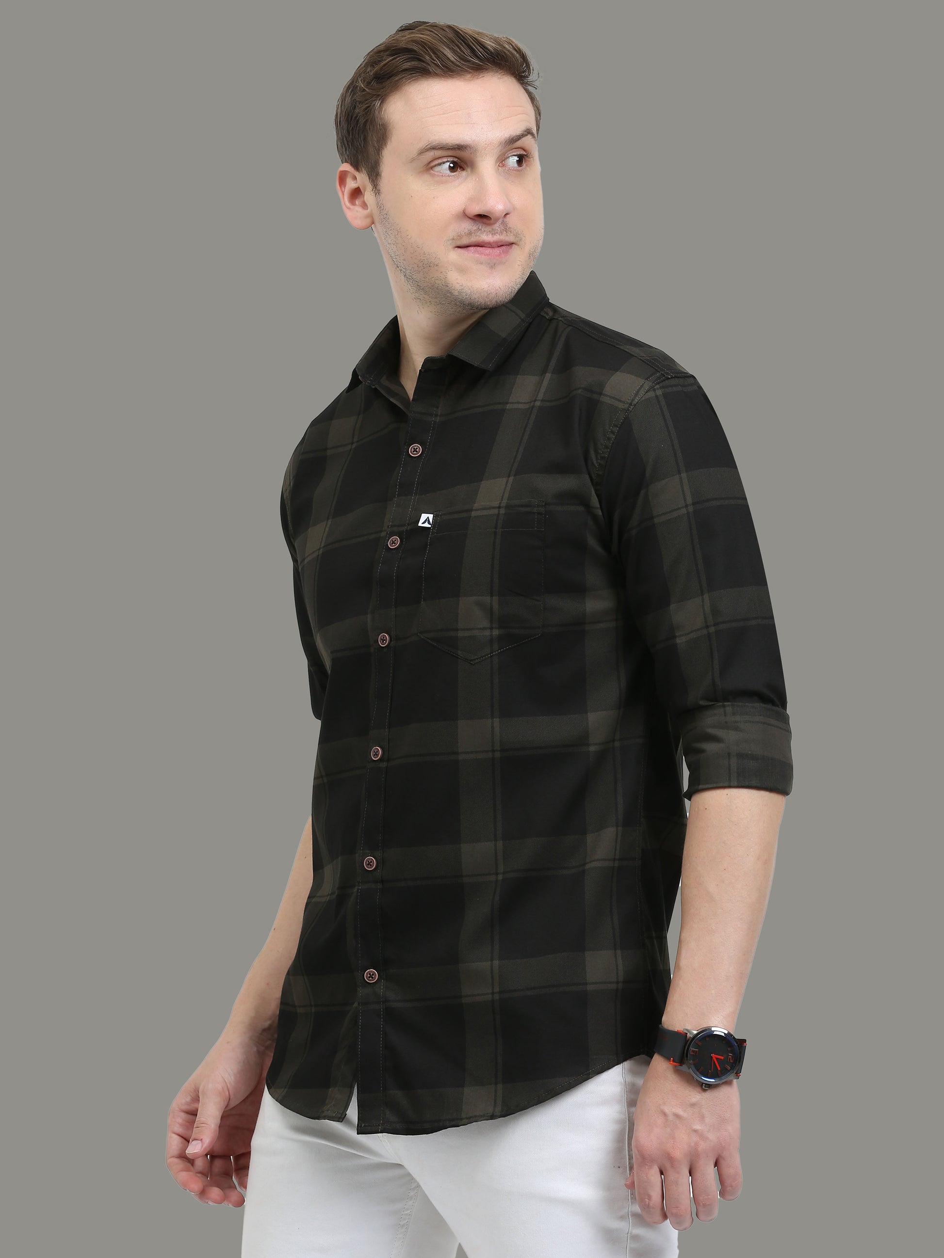 Cotton Green Plaid Shirt for Men  Regular Fit