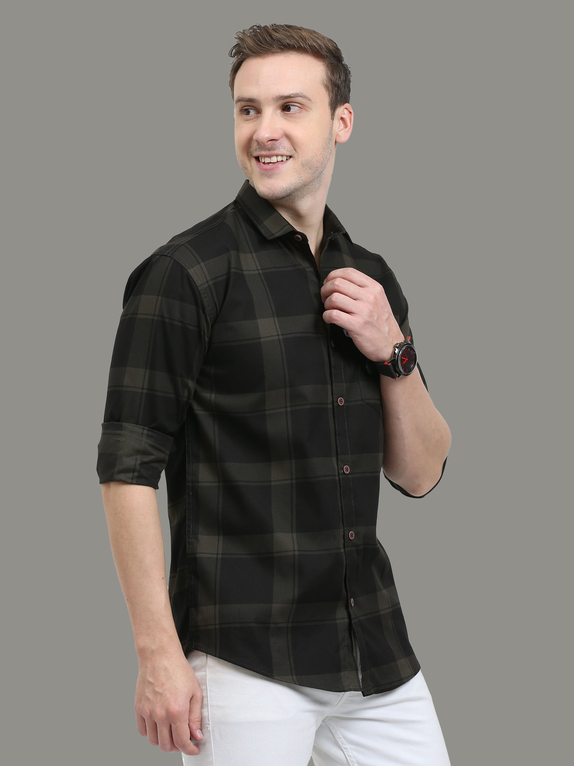 Cotton Green Plaid Shirt for Men  Regular Fit