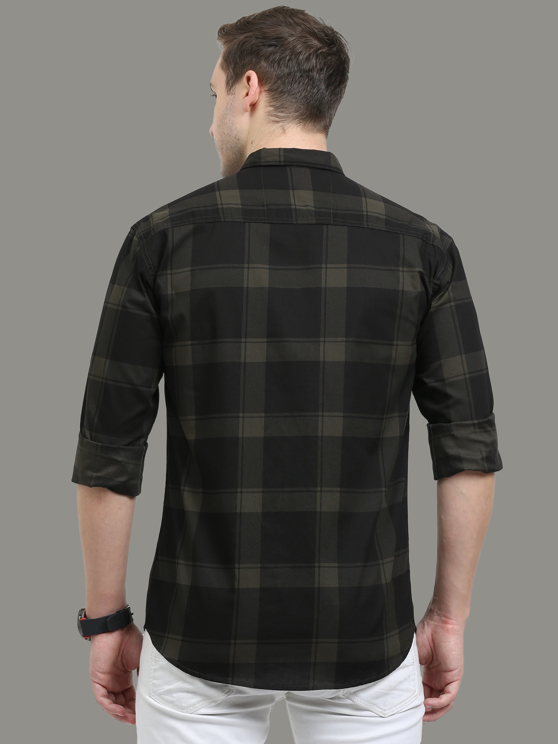 Cotton Green Plaid Shirt for Men  Regular Fit