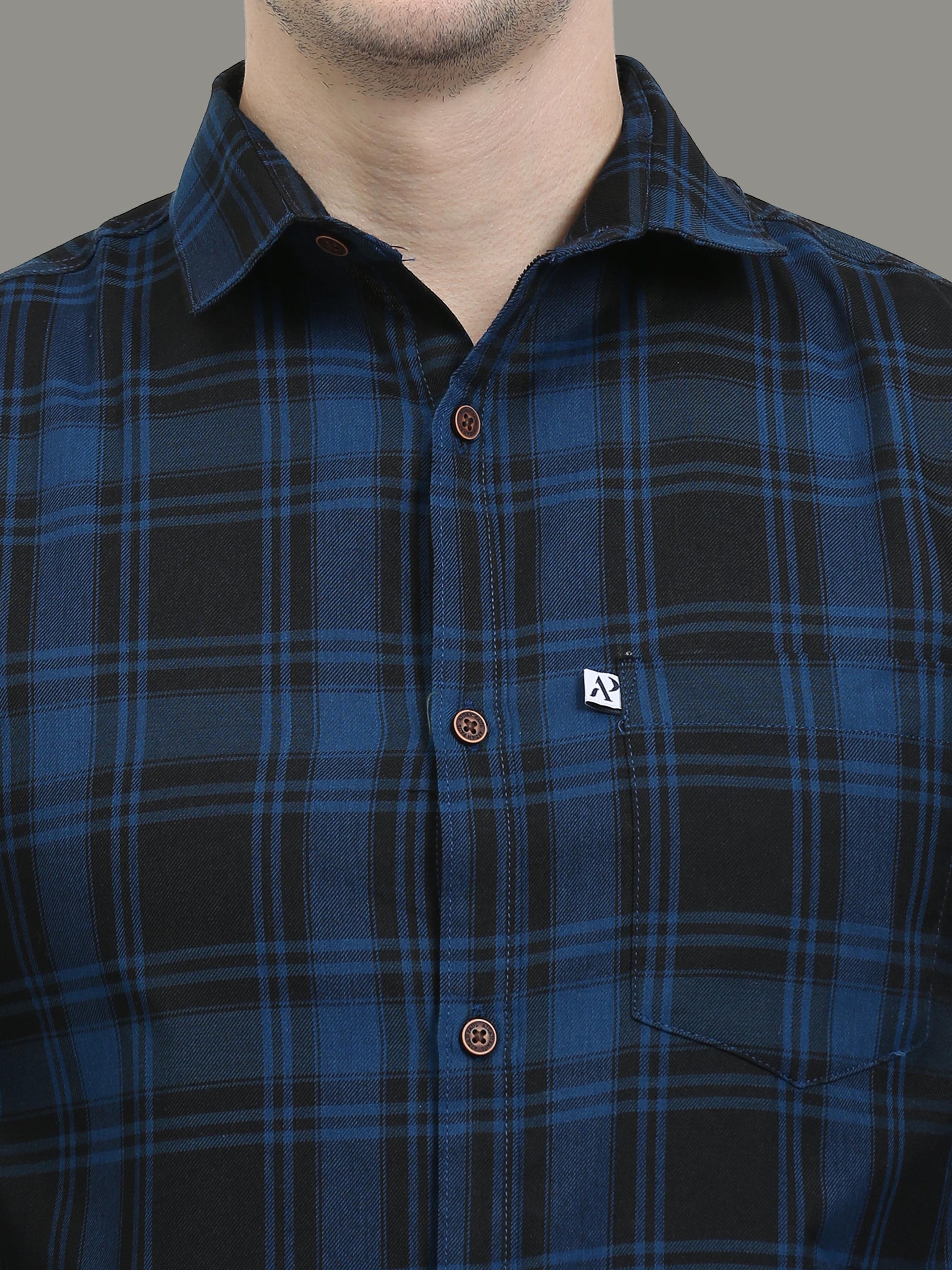 Tiger Navy Cotton Plaid Shirts For Men