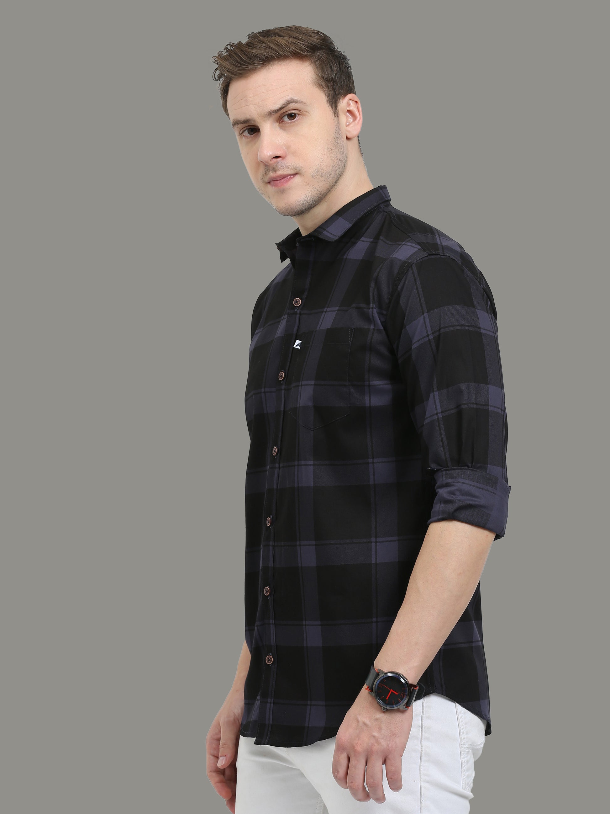 Plaid Check Grey Shirt for Men with Regular Fit