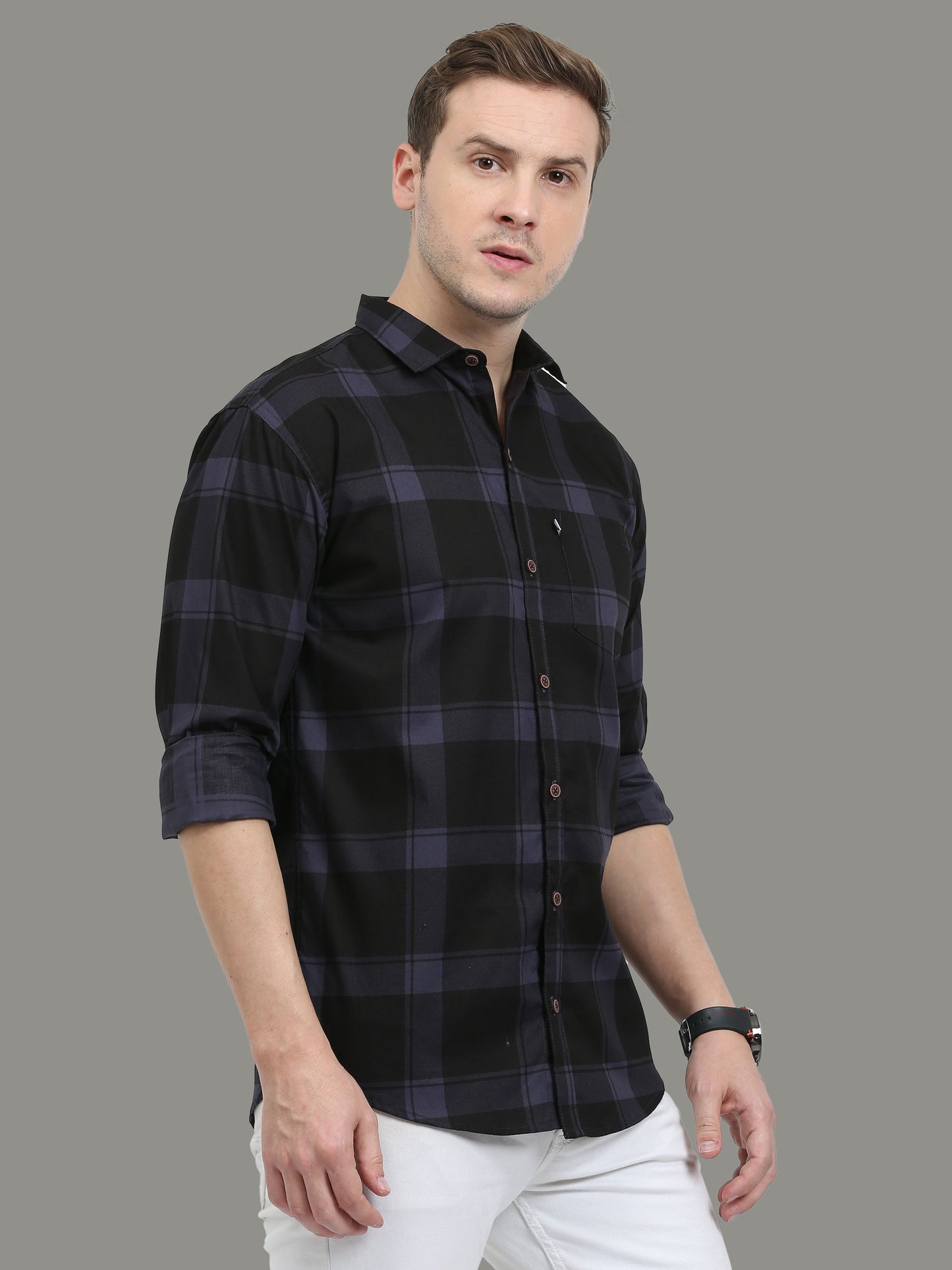Plaid Check Grey Shirt for Men with Regular Fit