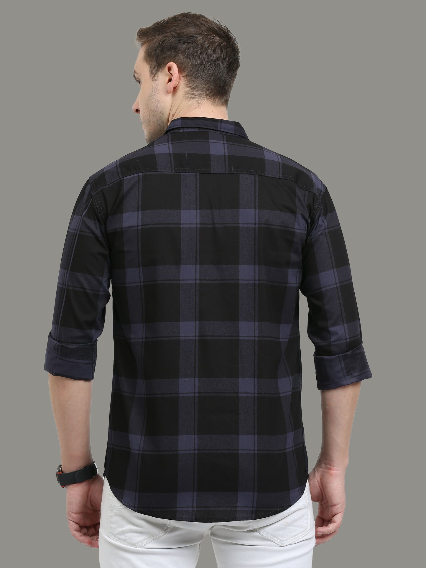 Plaid Check Grey Shirt for Men with Regular Fit