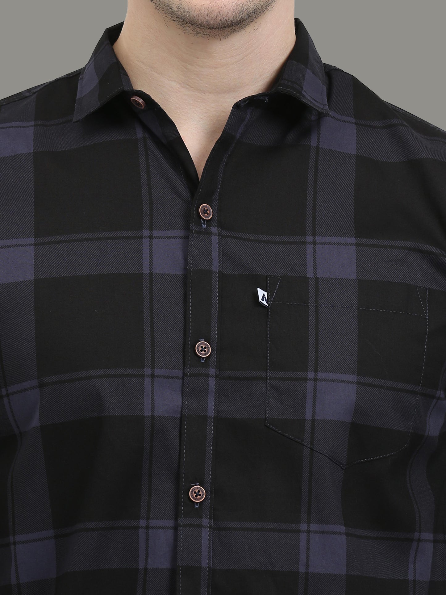 Plaid Check Grey Shirt for Men with Regular Fit
