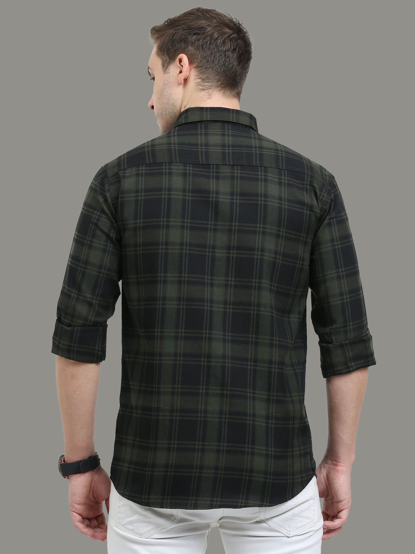 Cotton Blend Tiger Green Check Shirt Mens