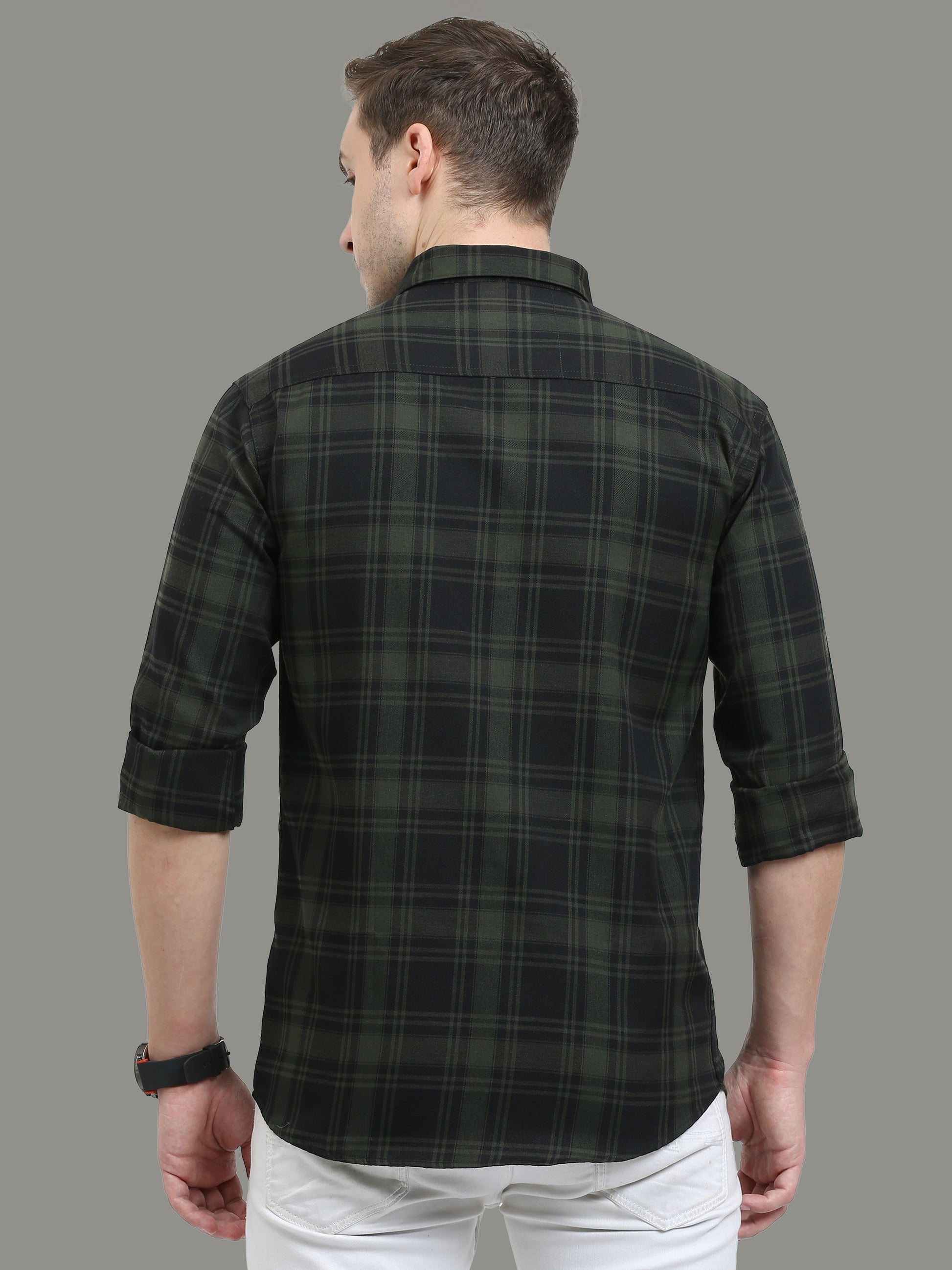 Cotton Blend Tiger Green Check Shirt Mens
