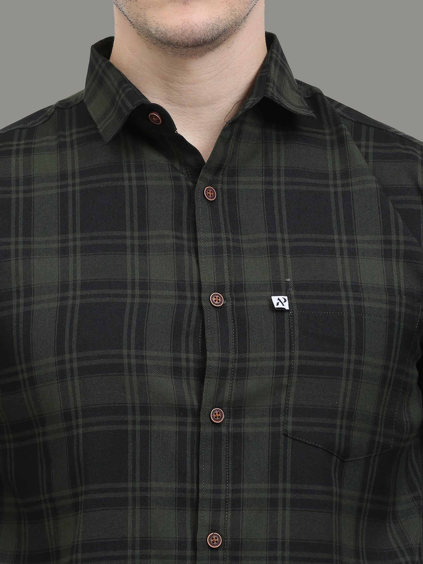 Cotton Blend Tiger Green Check Shirt Mens