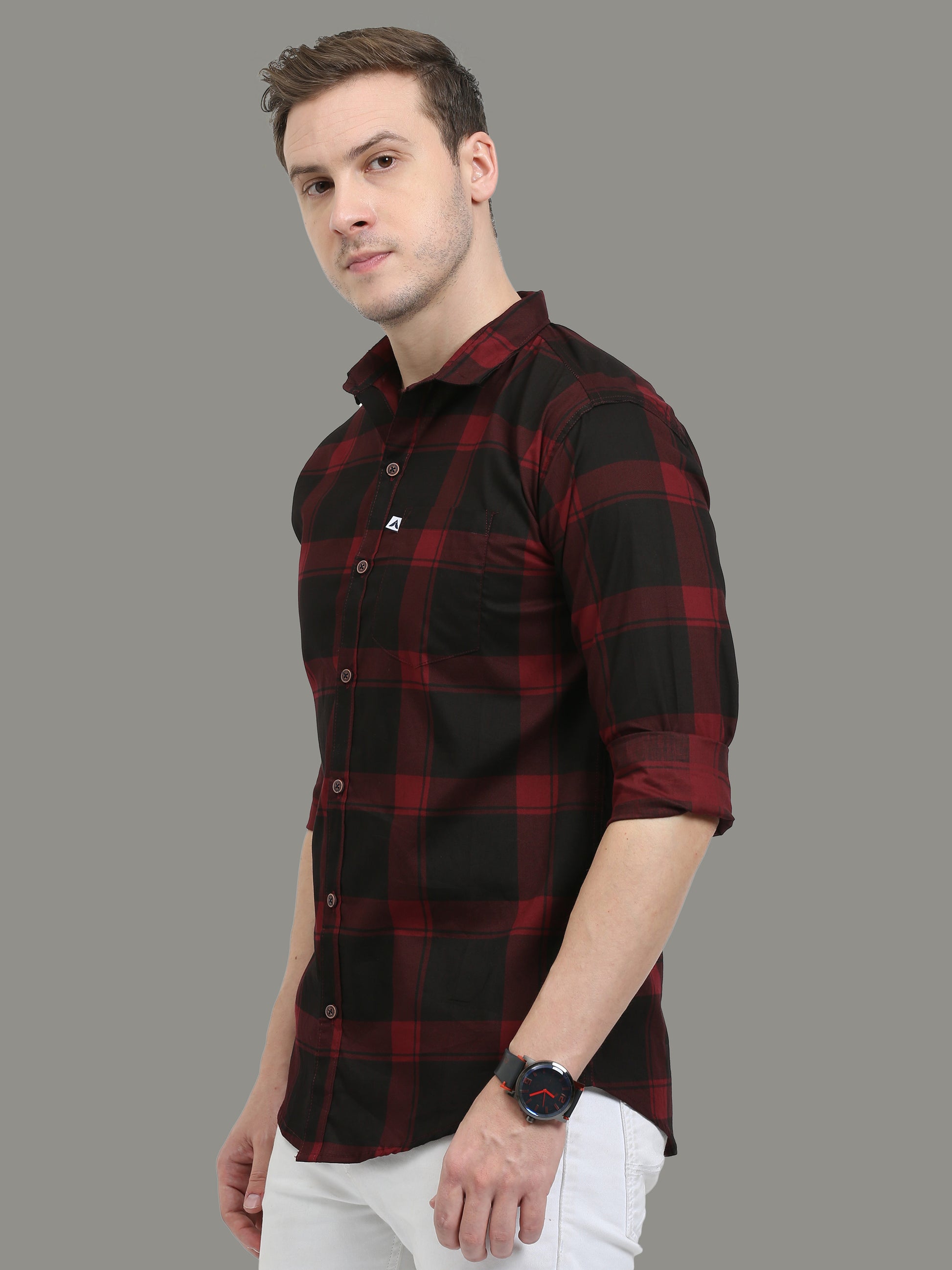 Plaid Red Check Shirt for Men with Regular Fit