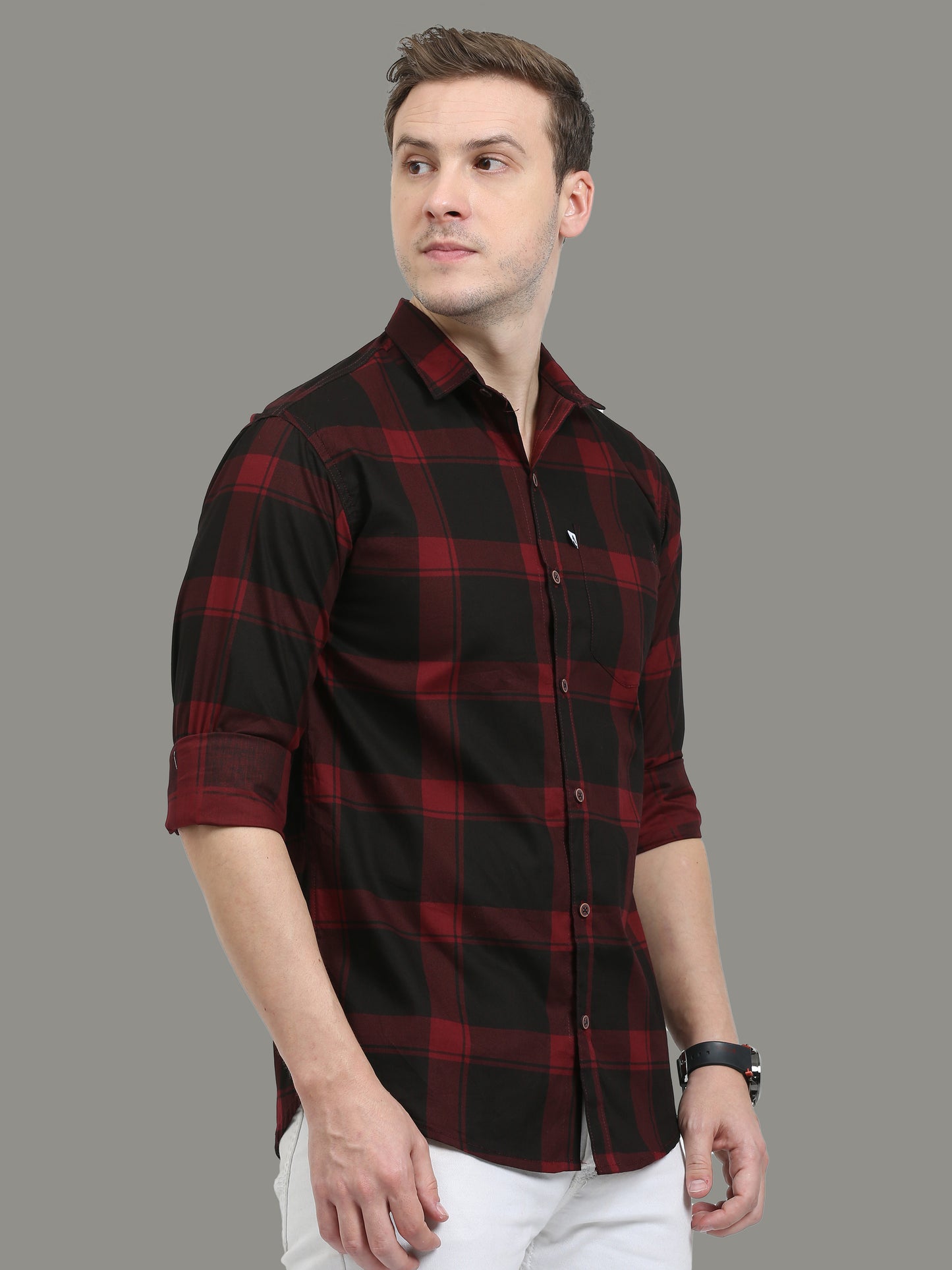 Plaid Red Check Shirt for Men with Regular Fit