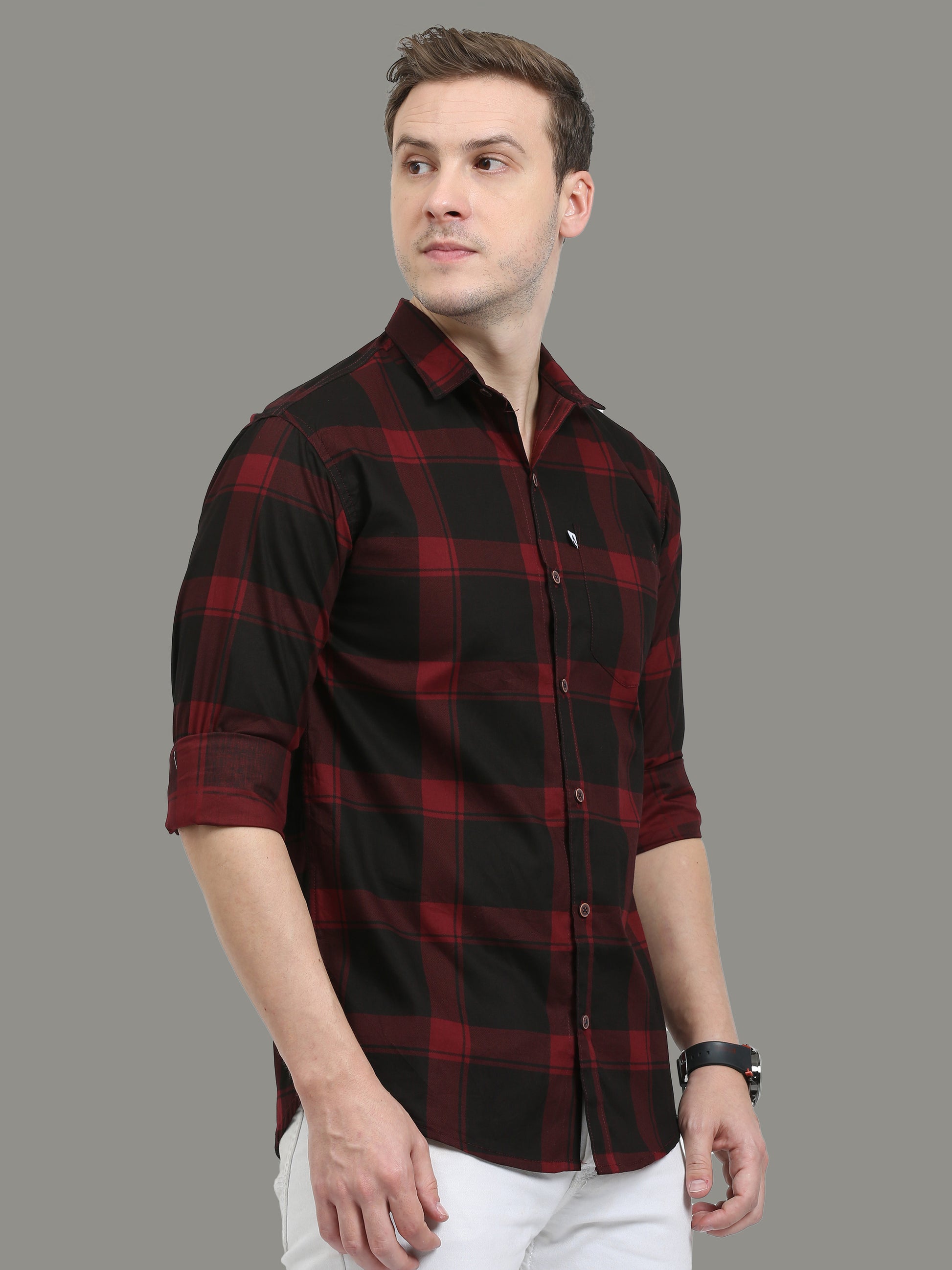 Plaid Red Check Shirt for Men with Regular Fit