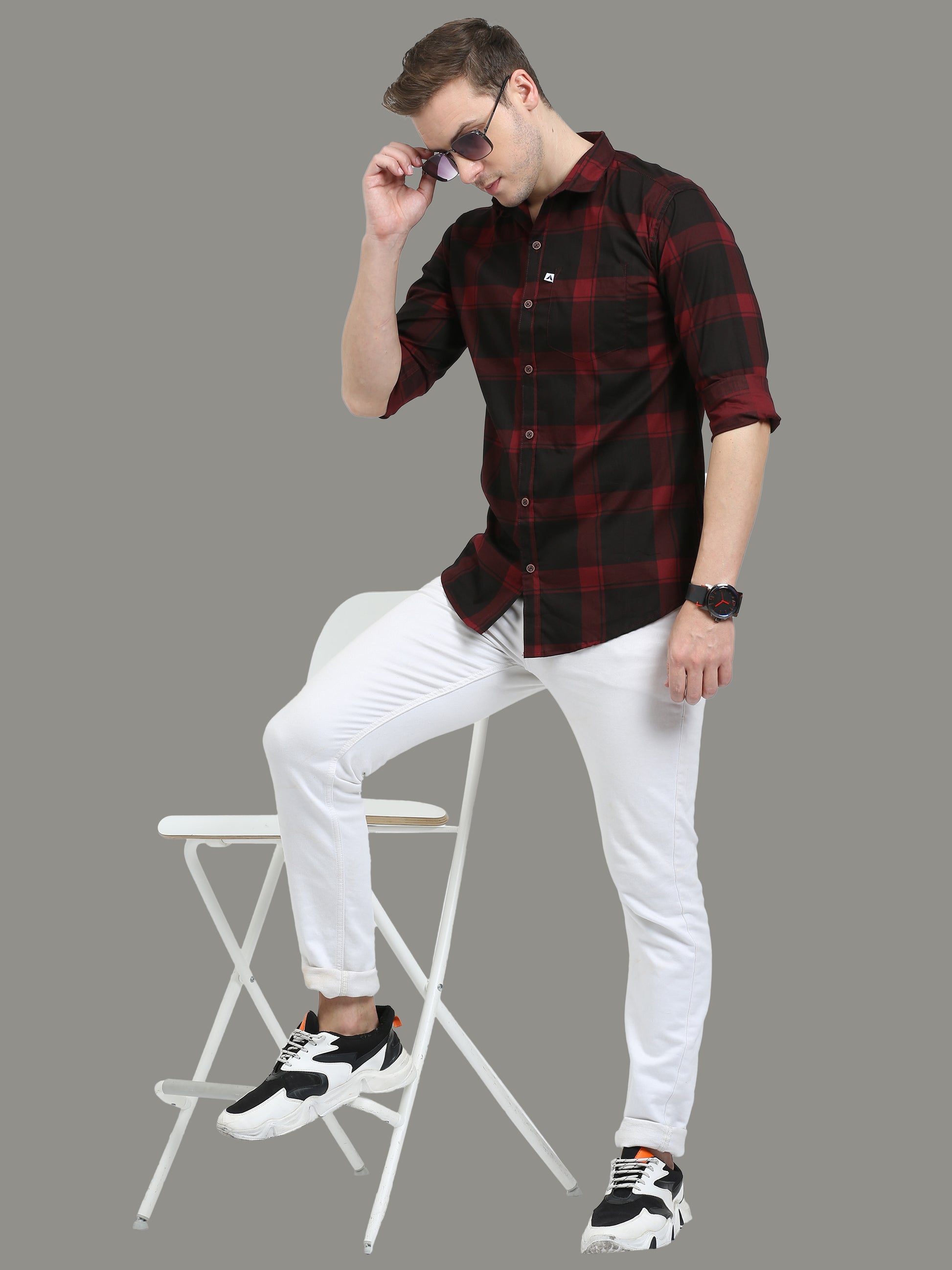 Plaid Red Check Shirt for Men with Regular Fit