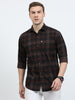 Men's Tartan checkered Brown Cotton Blend Regular Fit Shirt