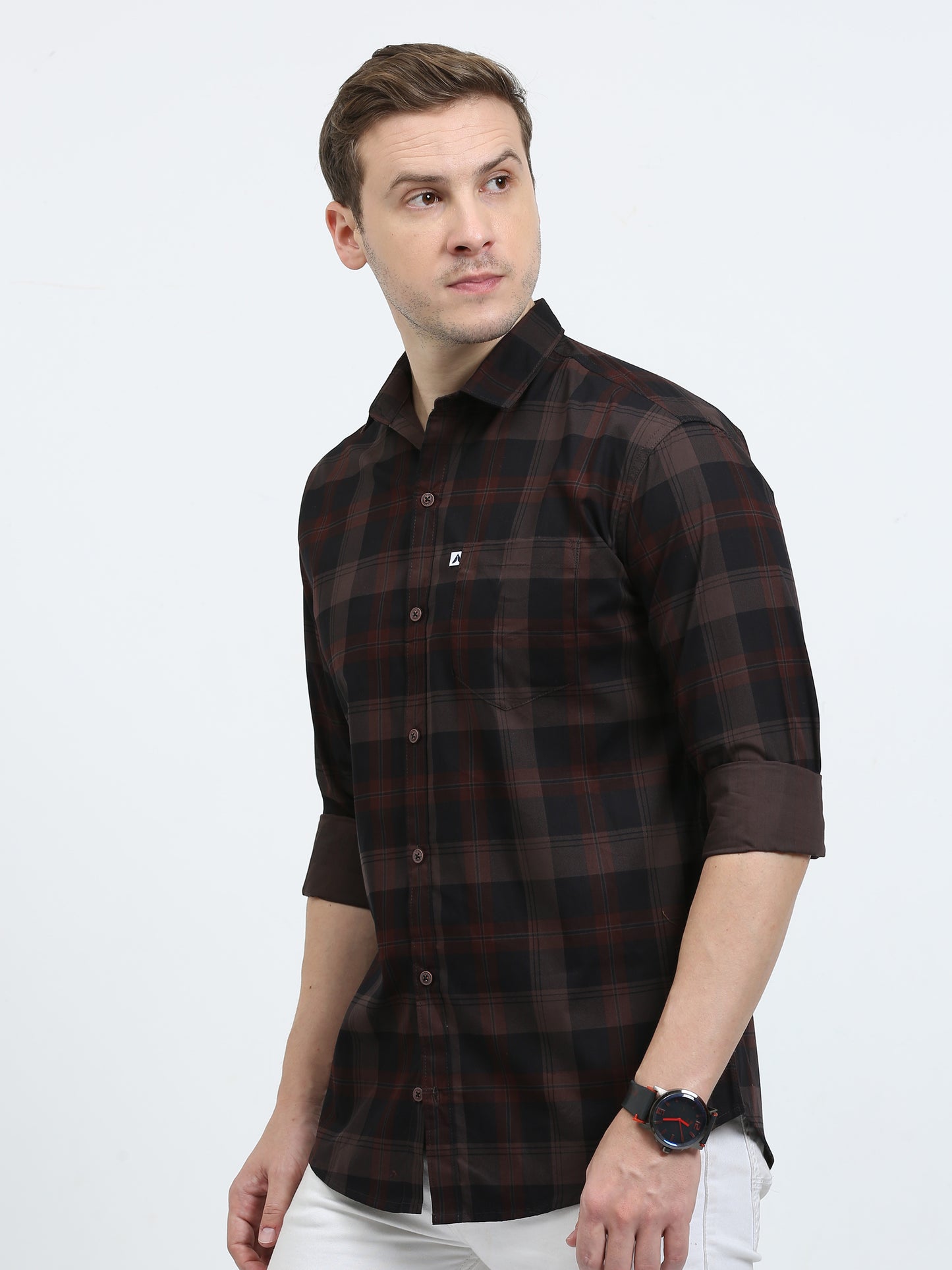 Casual Tartan Brown Check Shirt for Men