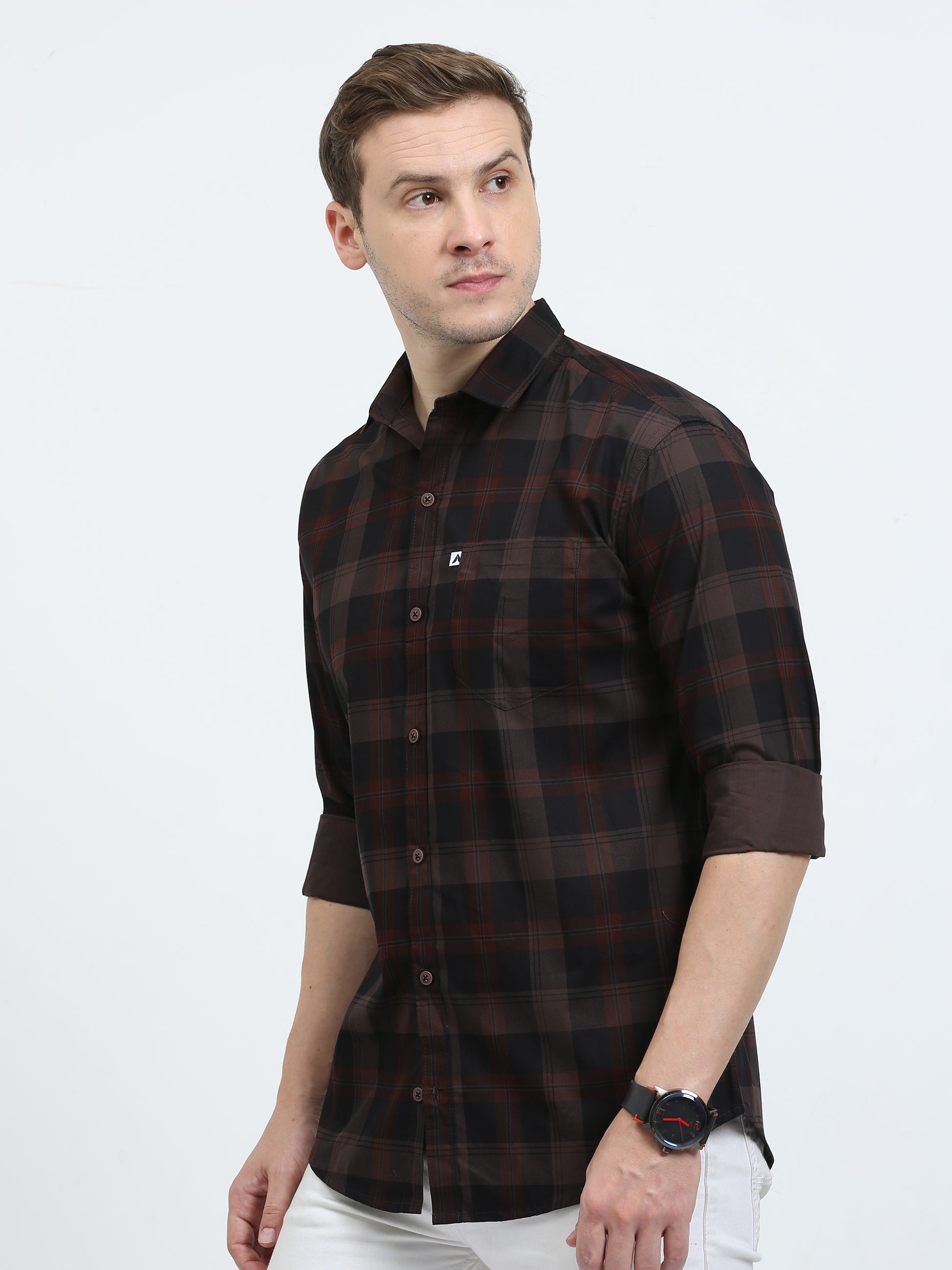 Casual Tartan Brown Check Shirt for Men