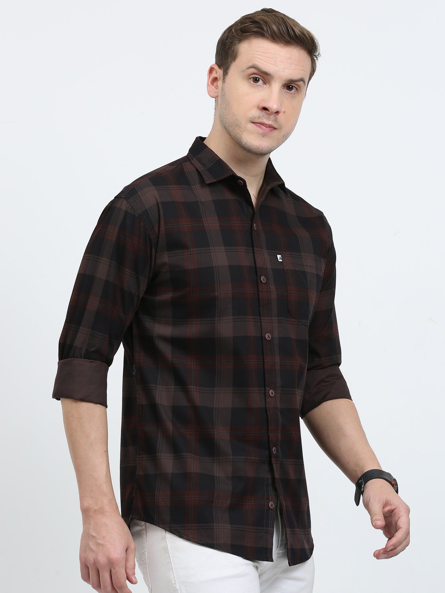 Casual Tartan Brown Check Shirt for Men