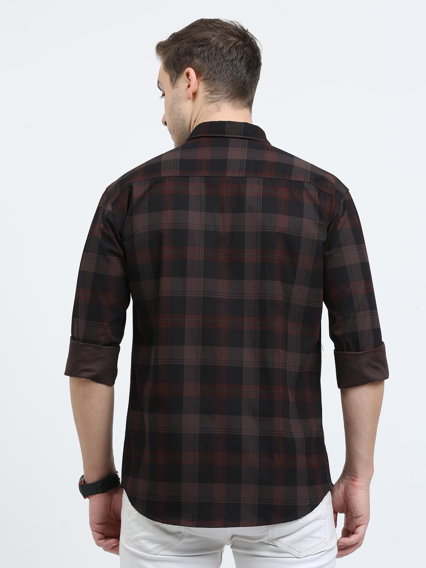 Casual Tartan Brown Check Shirt for Men