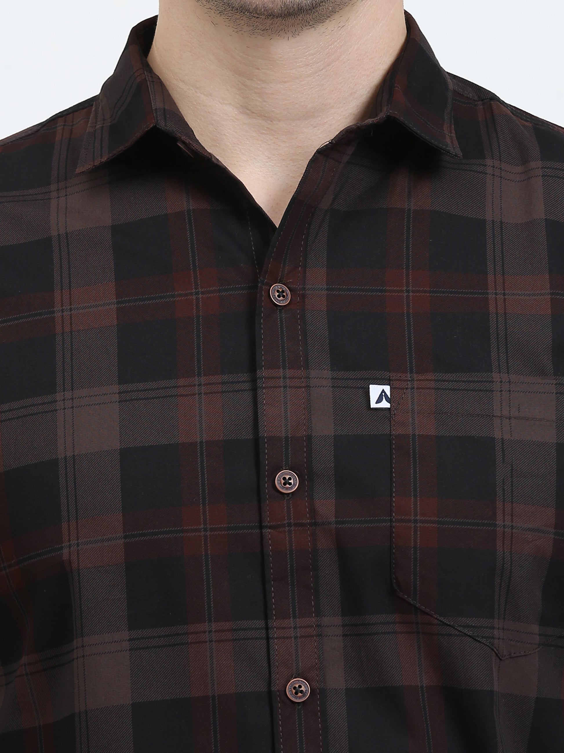 Casual Tartan Brown Check Shirt for Men