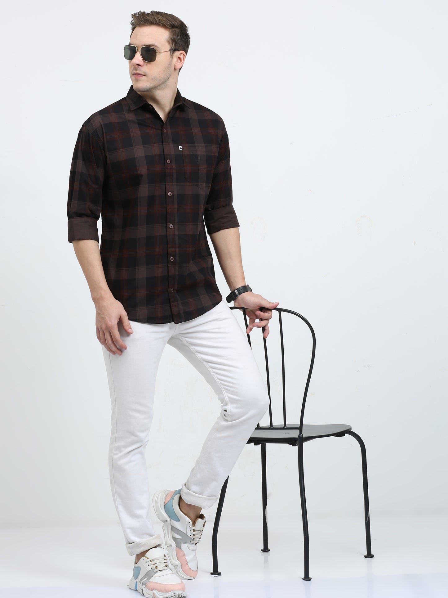 Casual Tartan Brown Check Shirt for Men