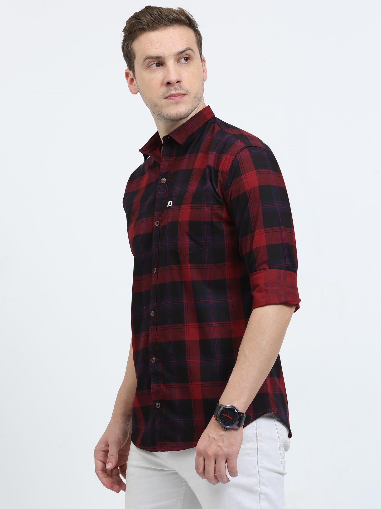 Cotton Tartan Red Black Plaid Shirt for Men