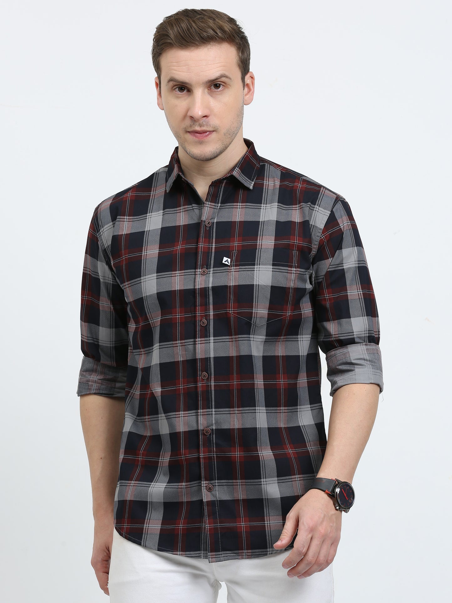 Regular Fit Tartan Ash Grey Check Shirt for Men