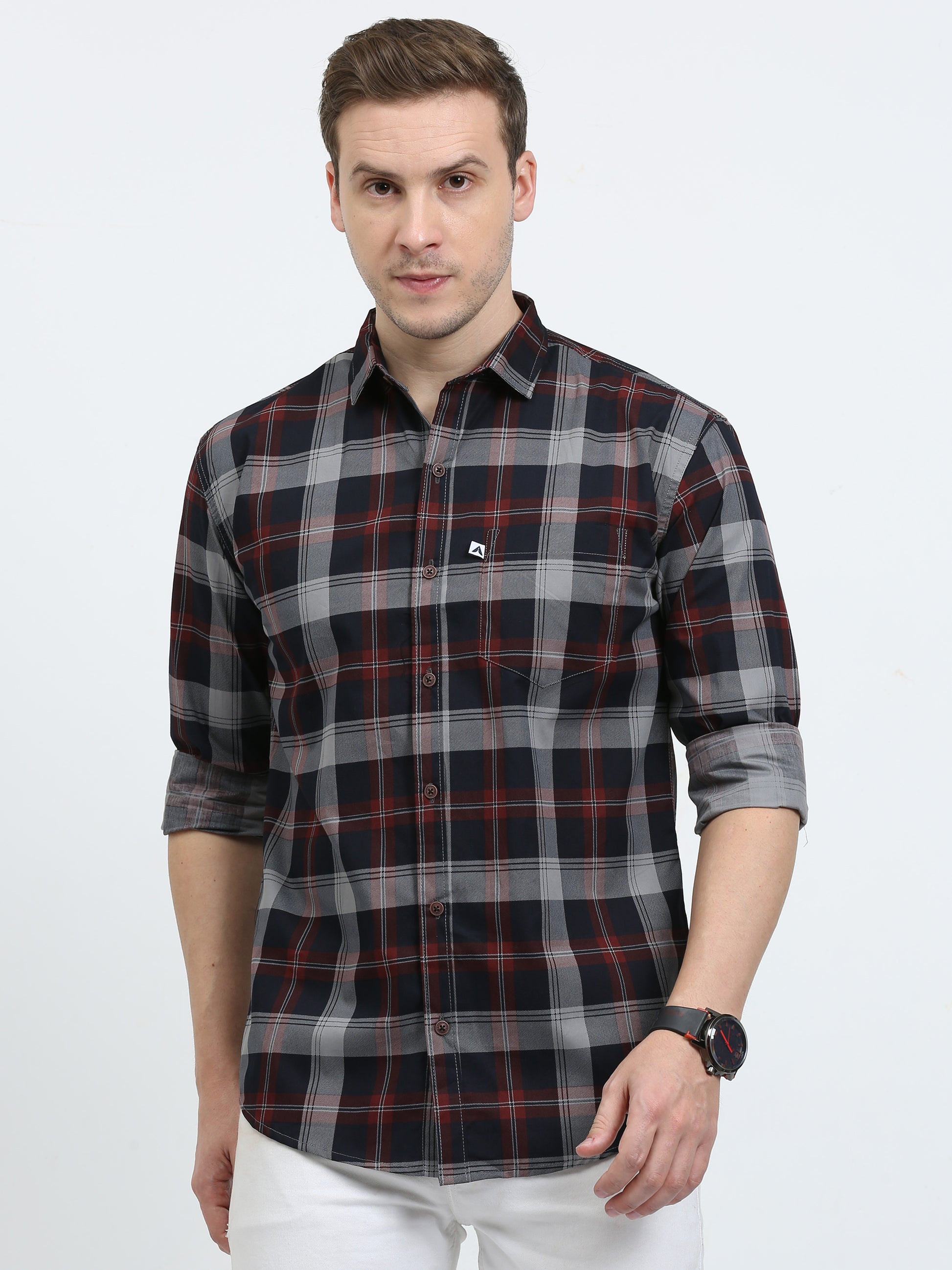 Regular Fit Tartan Ash Grey Check Shirt for Men