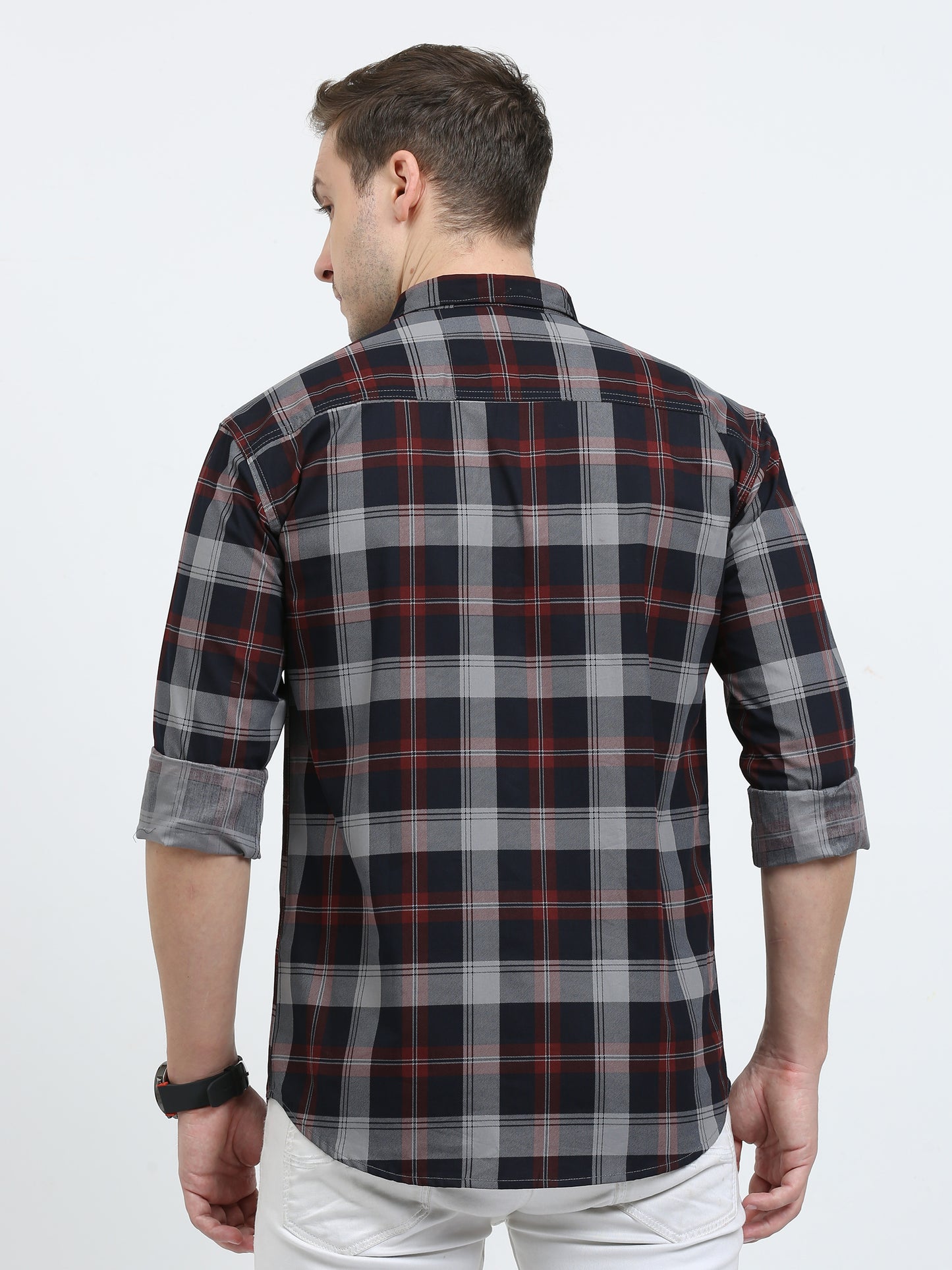 Regular Fit Tartan Ash Grey Check Shirt for Men