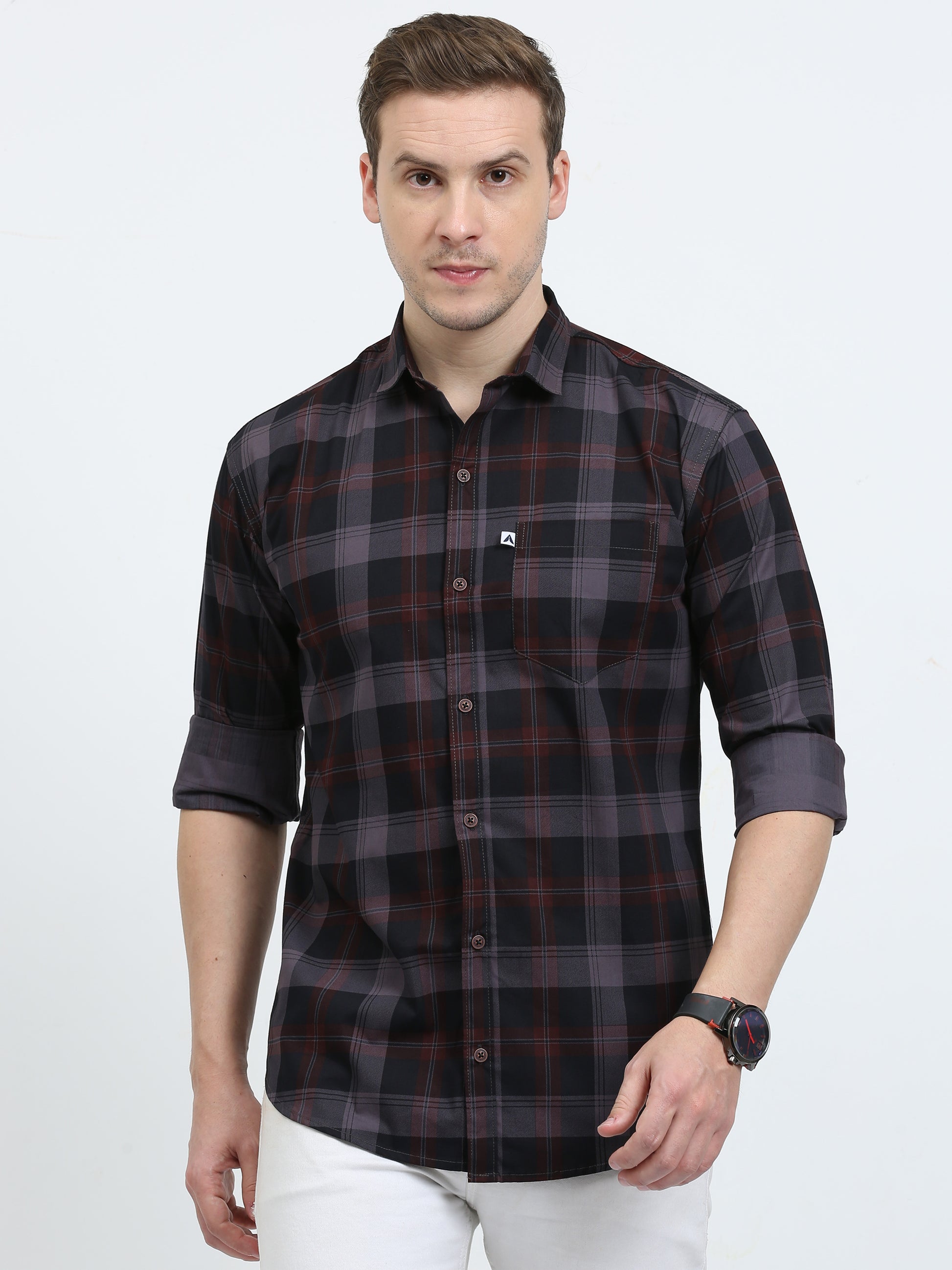 Cotton Tartan Grey Check Shirt for Men
