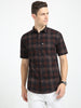 Men's Half Sleeve Tartan Plaid Brown Check Shirt Regular Fit