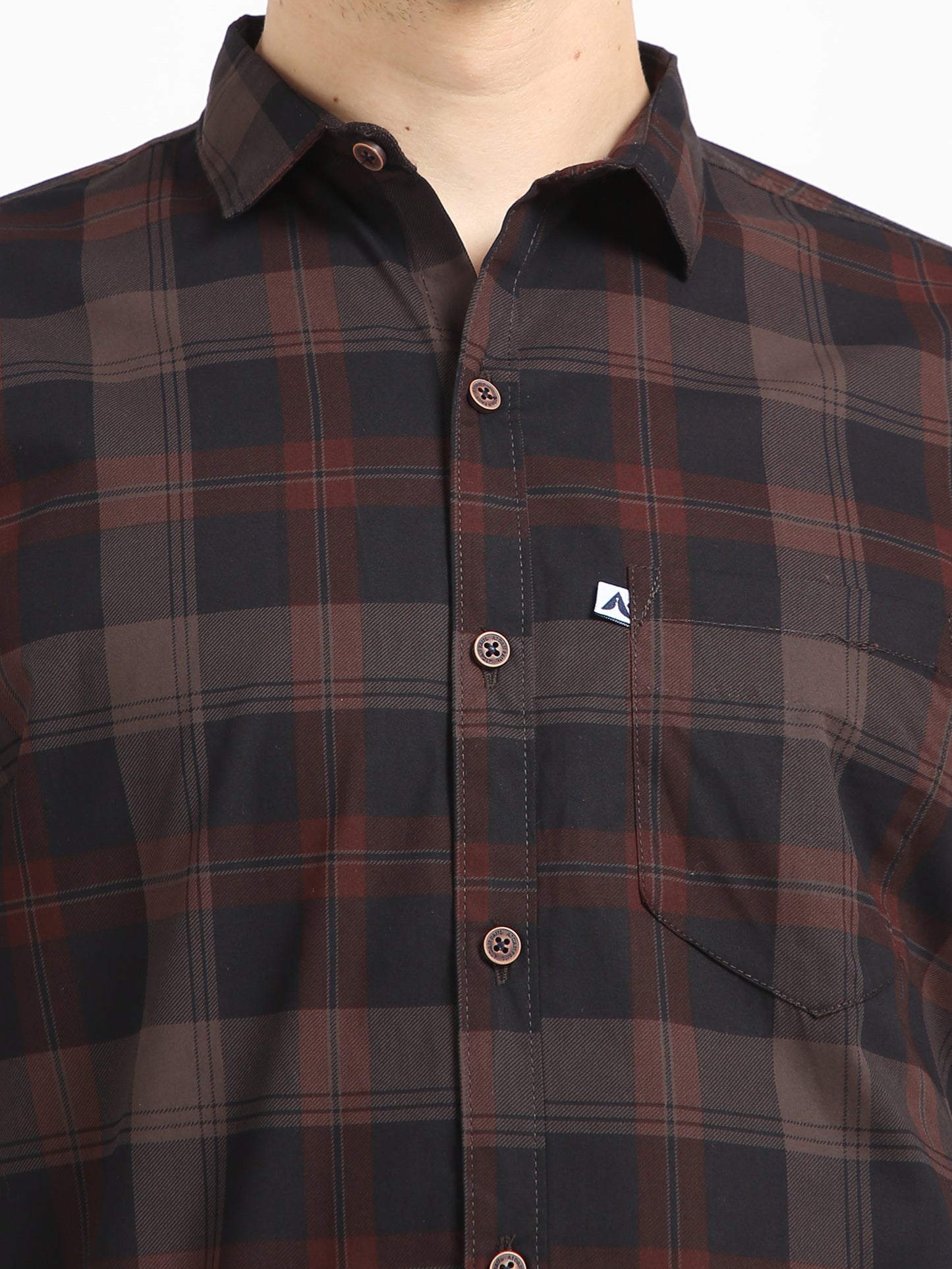 Half Sleeve Tartan Plaid Check Shirt Brown for Men