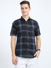 Men's Half Sleeve Tartan Plaid Blue Check Shirt Regular Fit