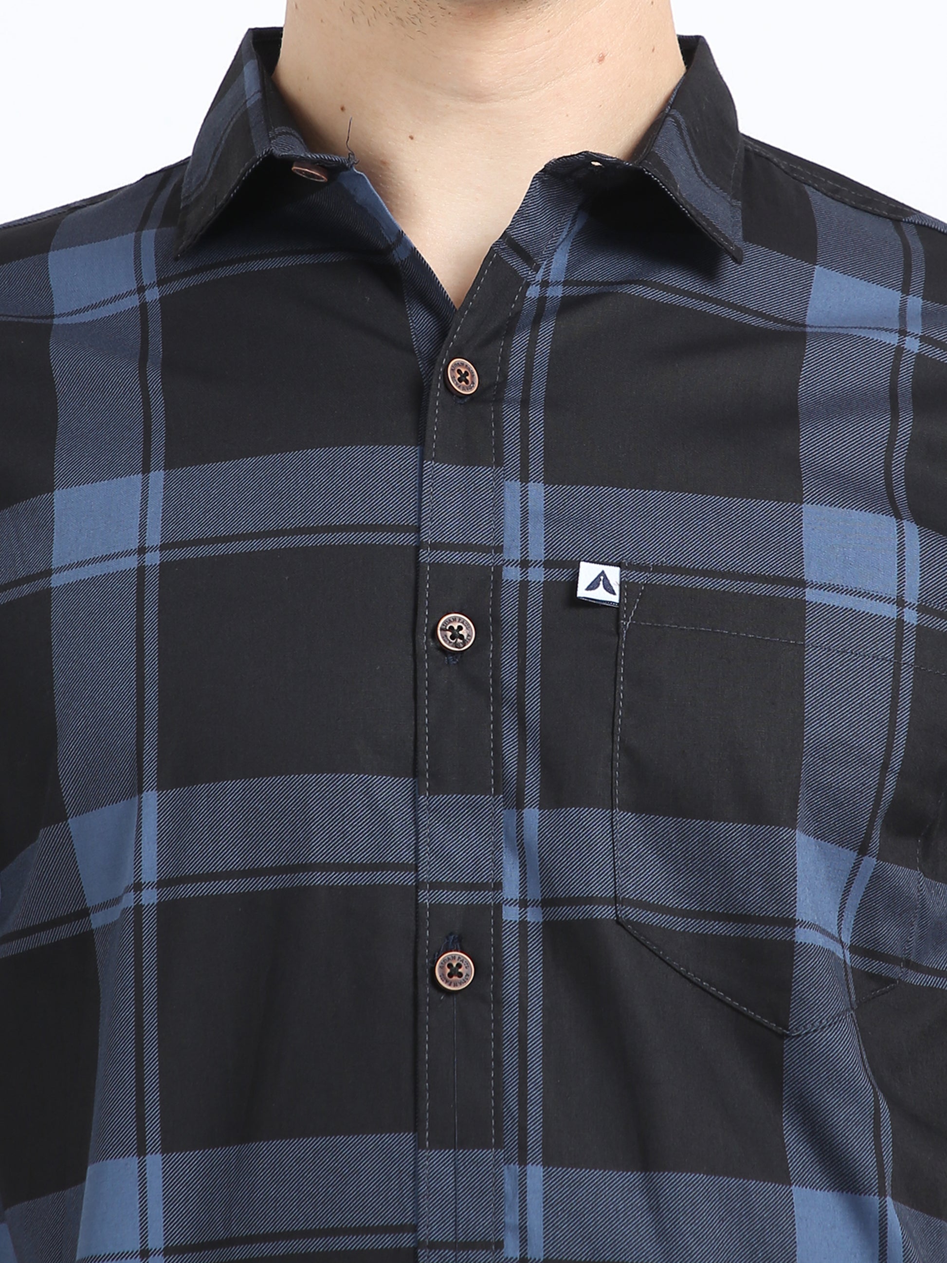 Half Sleeve Tartan Plaid Shirt Blue for Men Regular Fit
