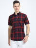 Men's Half Sleeve Tartan Plaid Maroon Check Shirt Regular fit
