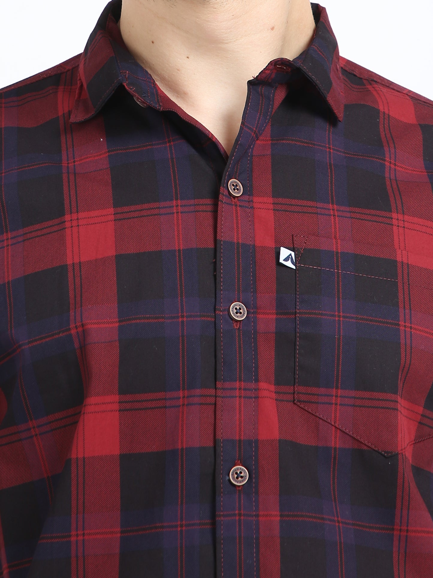 Half Sleeve Tartan Plaid Maroon Check Shirt for Men