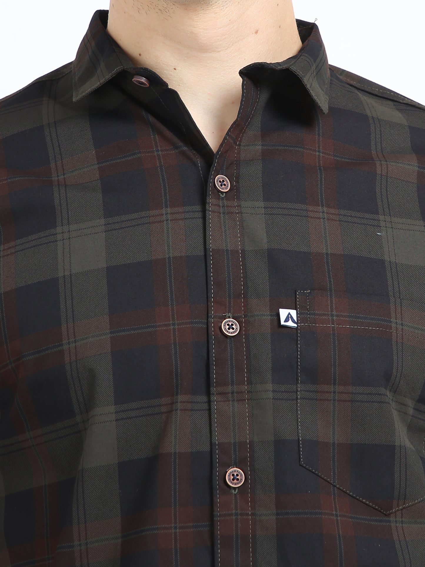Half Sleeve Tartan Plaid Green Check Shirt for Men