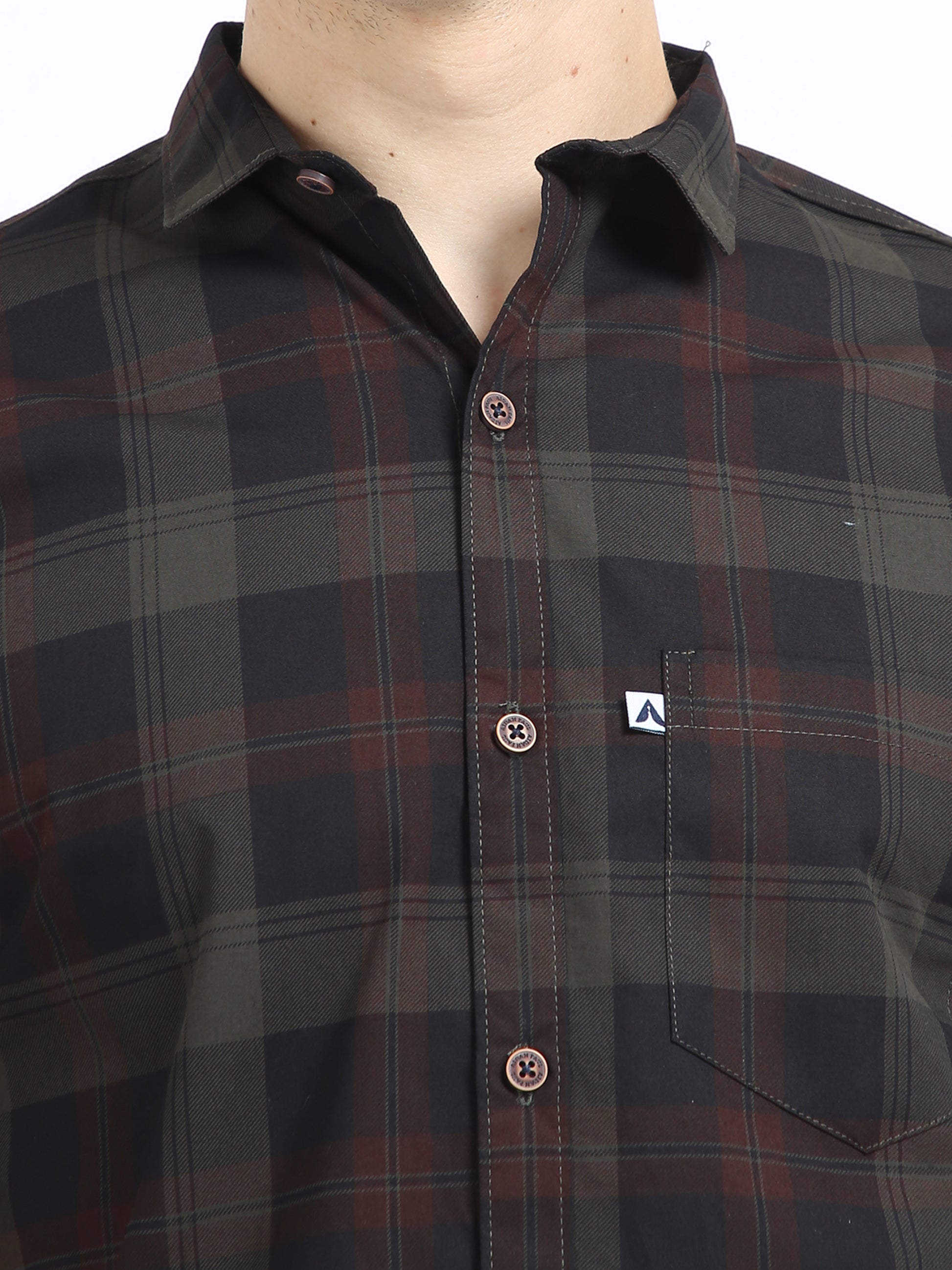 Half Sleeve Tartan Plaid Green Check Shirt for Men