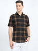 Men's Half Sleeve Tartan Plaid Brown Check Shirt Regular Fit