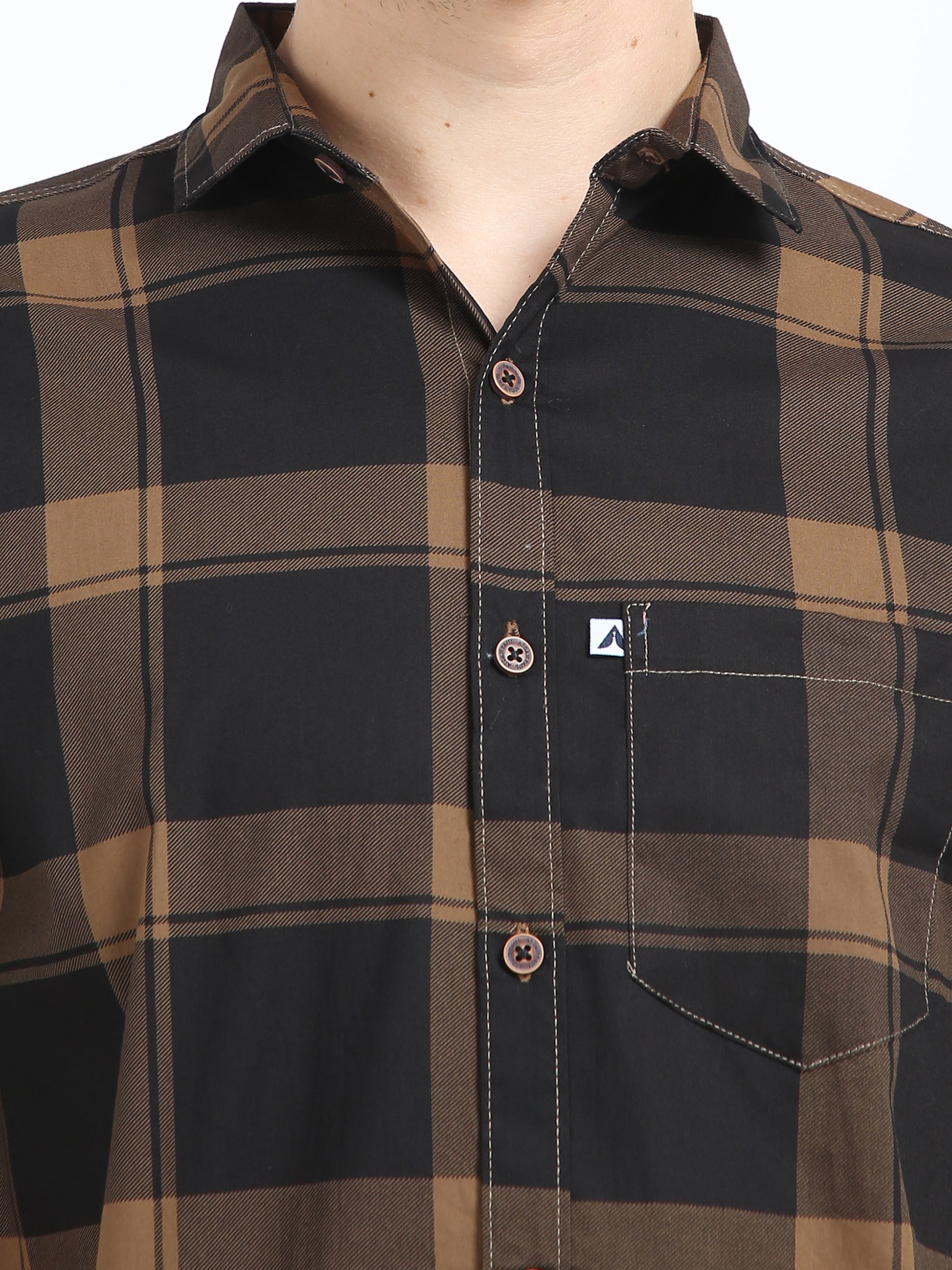 Half Sleeve Tartan Plaid Brown Check Shirt for Men