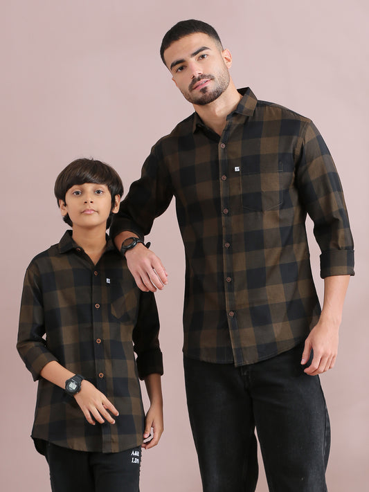 Tomtom Brown Checked Father Son Matching Shirts Combo