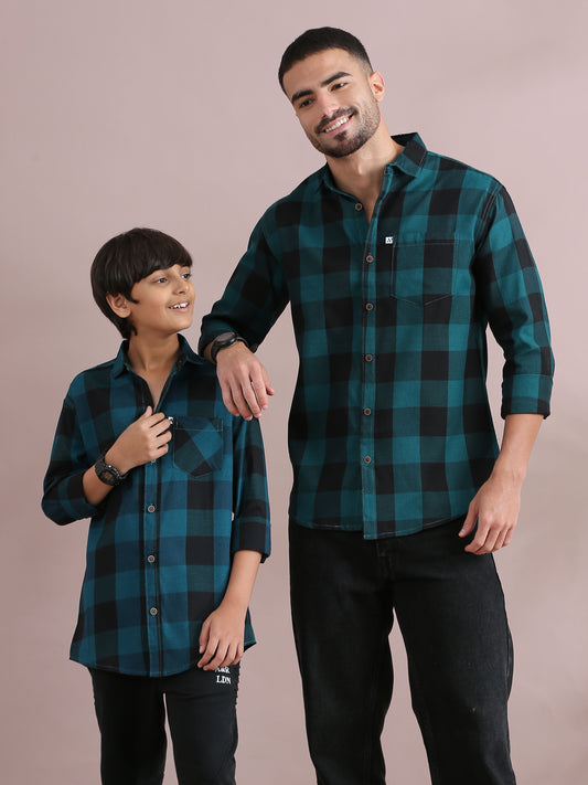 Tomtom Blue Checked Father Son Shirts Combo