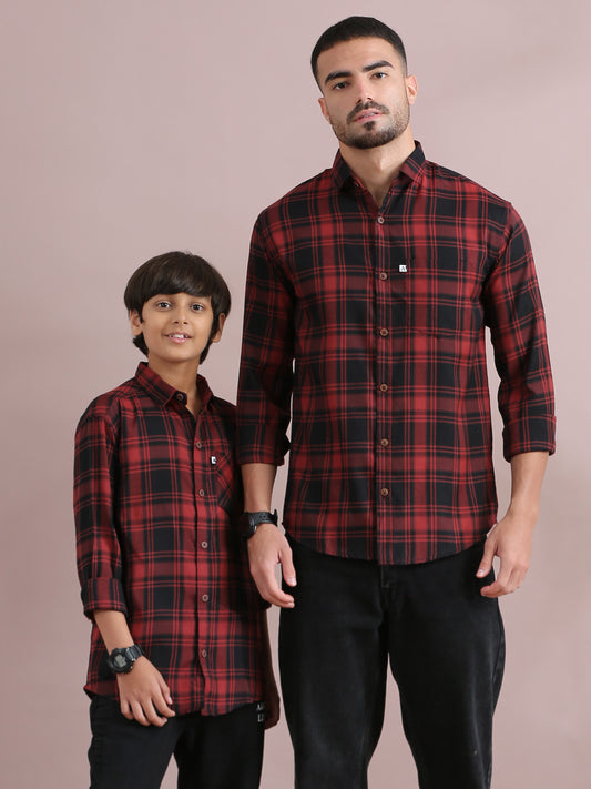 Tiger Orange Checked Daddy And Son Matching Shirts