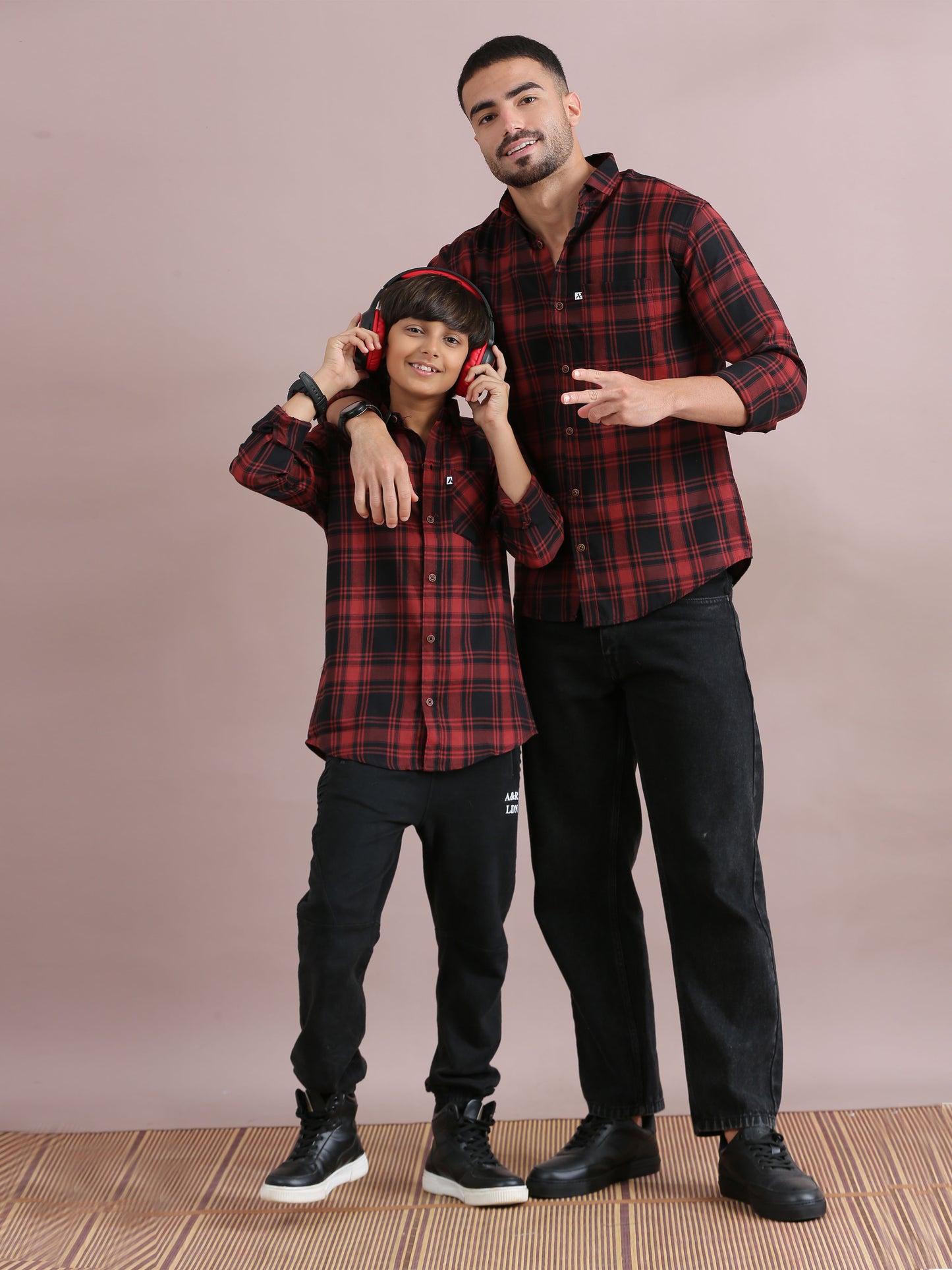 Tiger Orange Checked Daddy And Son Matching Shirts