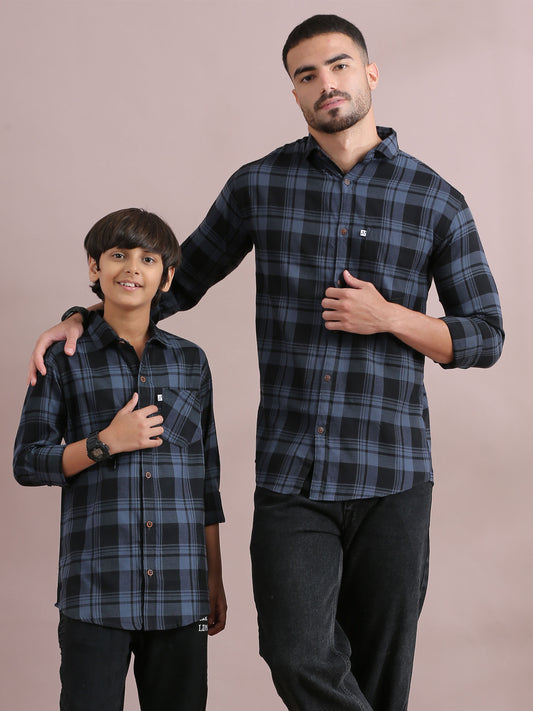 Wanted Grey Checked Dad And Son Shirts Combo