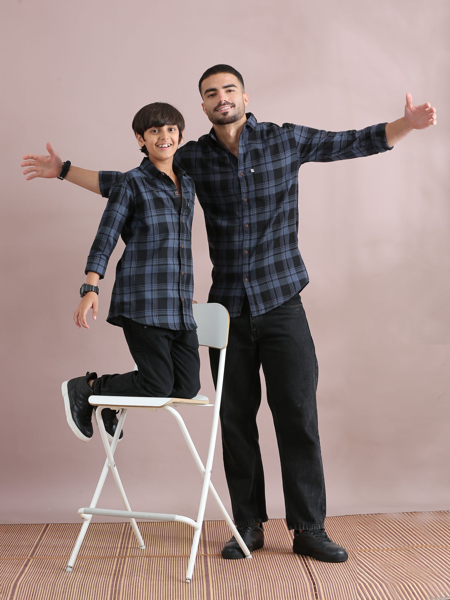 Wanted Grey Checked Dad And Son Shirts Combo