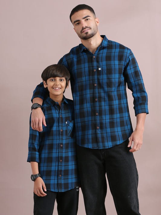 Wanted Navy Checked Father Son Combo Shirts