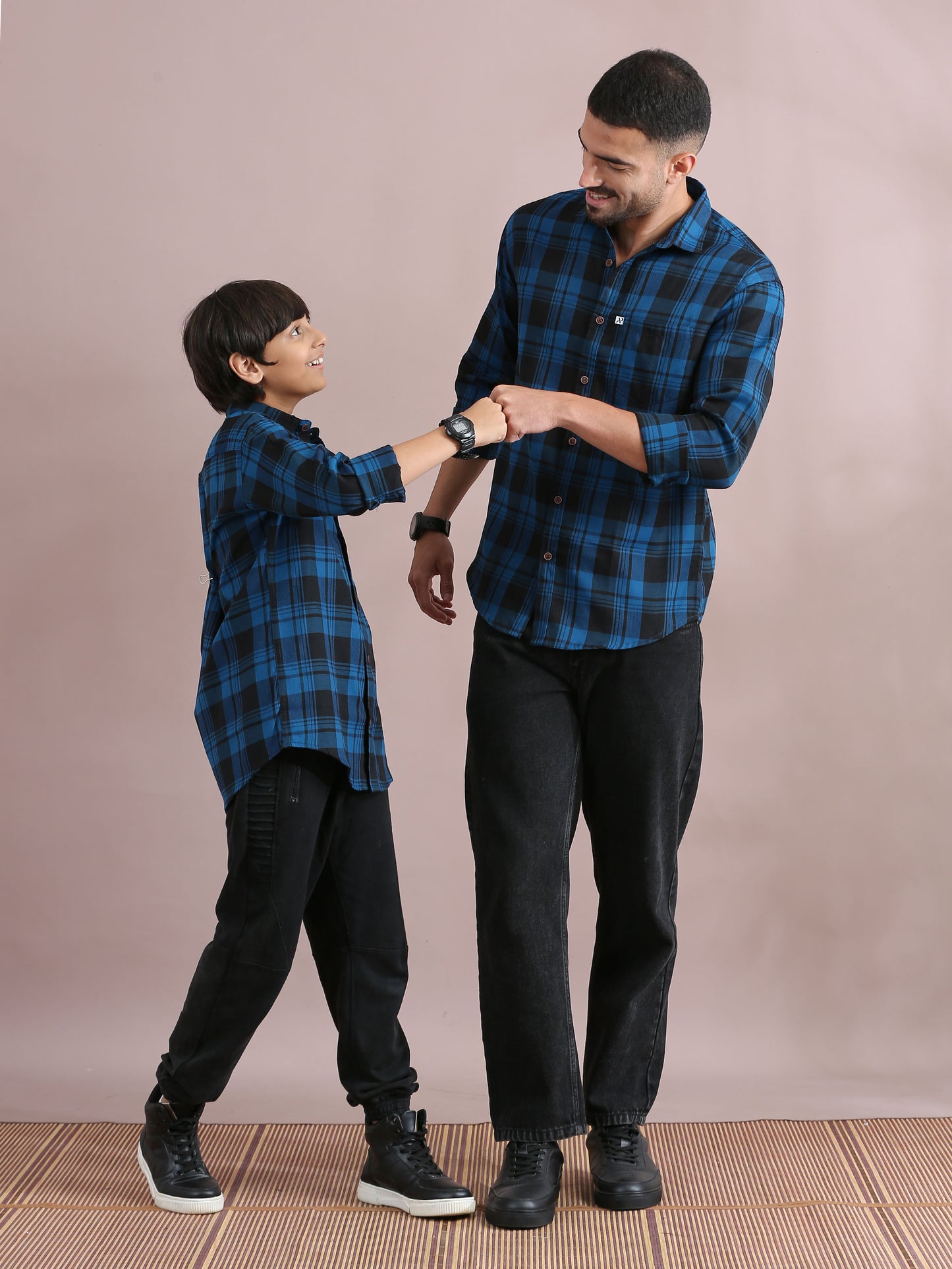 Wanted Navy Checked Father Son Combo Shirts