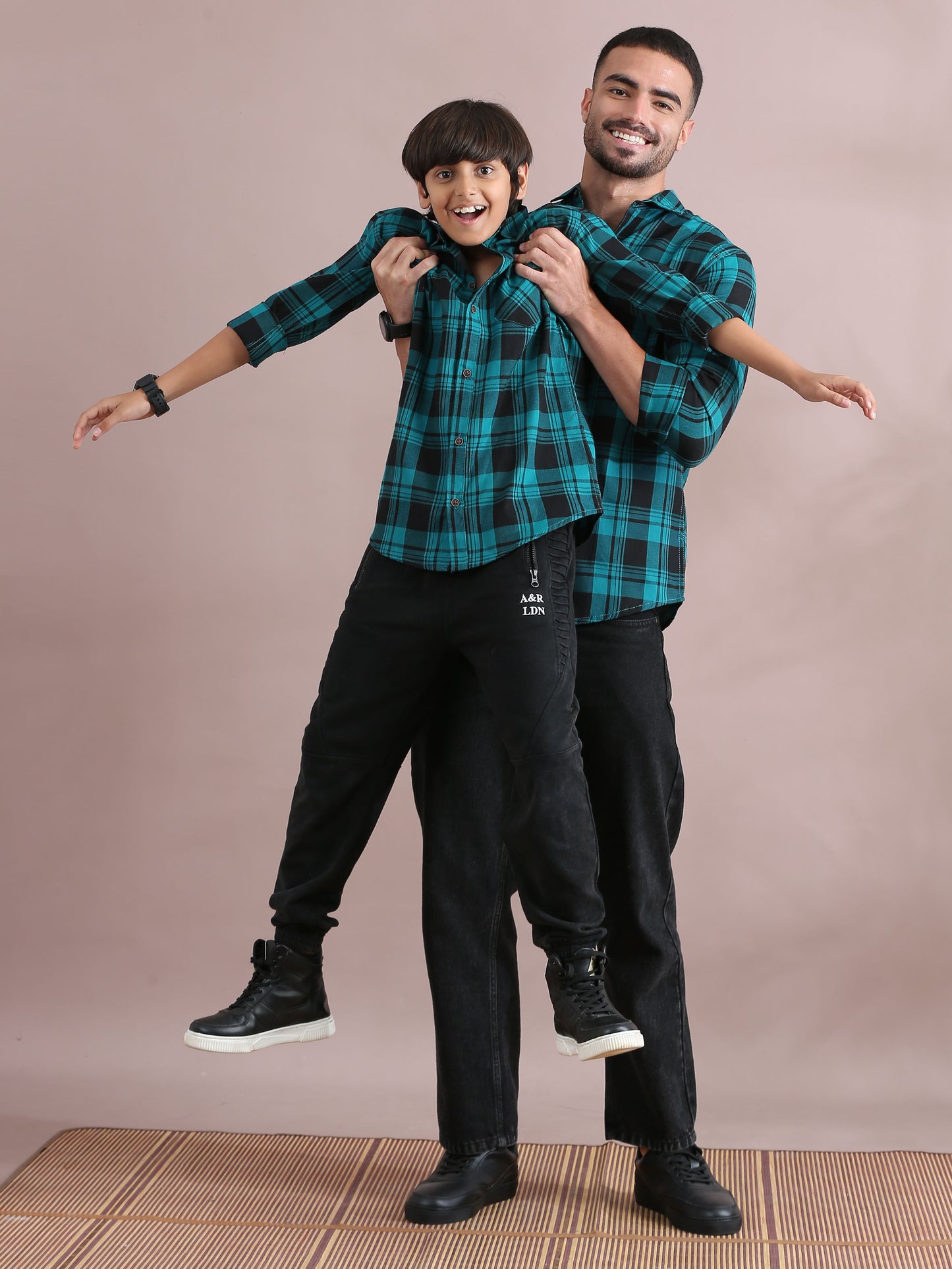 Wanted Blue Checked Dad And Son Dress Shirts Combo