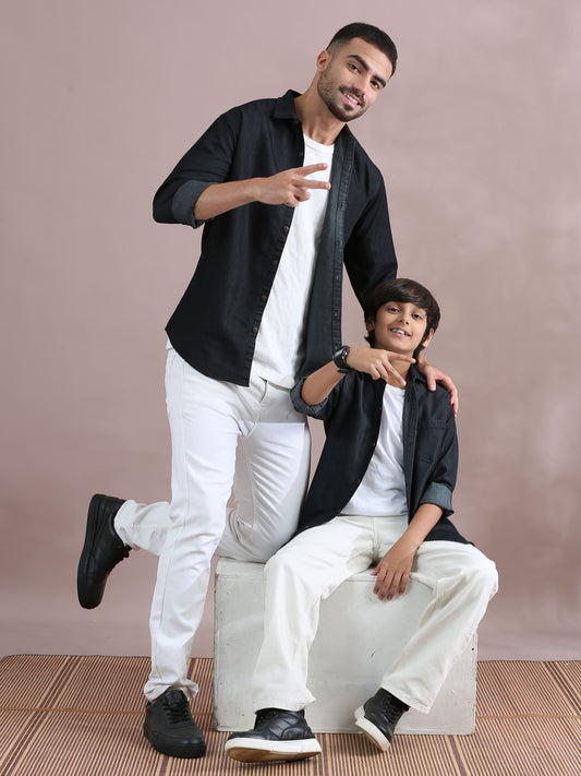 Denim Single Pocket Dad And Son Same Shirt